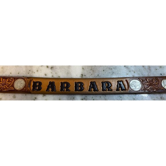 TEXTAN Accessories - Vintage Textan BARBARA Leather Cowhide Belt Buffalo Indian Nickel Brown SZ 30